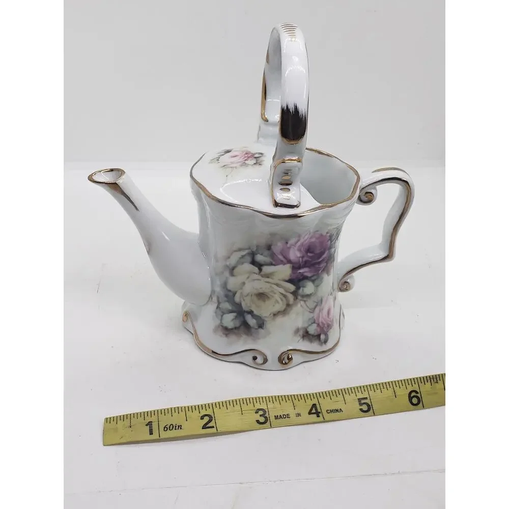 Vintage Limoges France Hand Painted Porcelain Watering Can Teapot Floral Roses